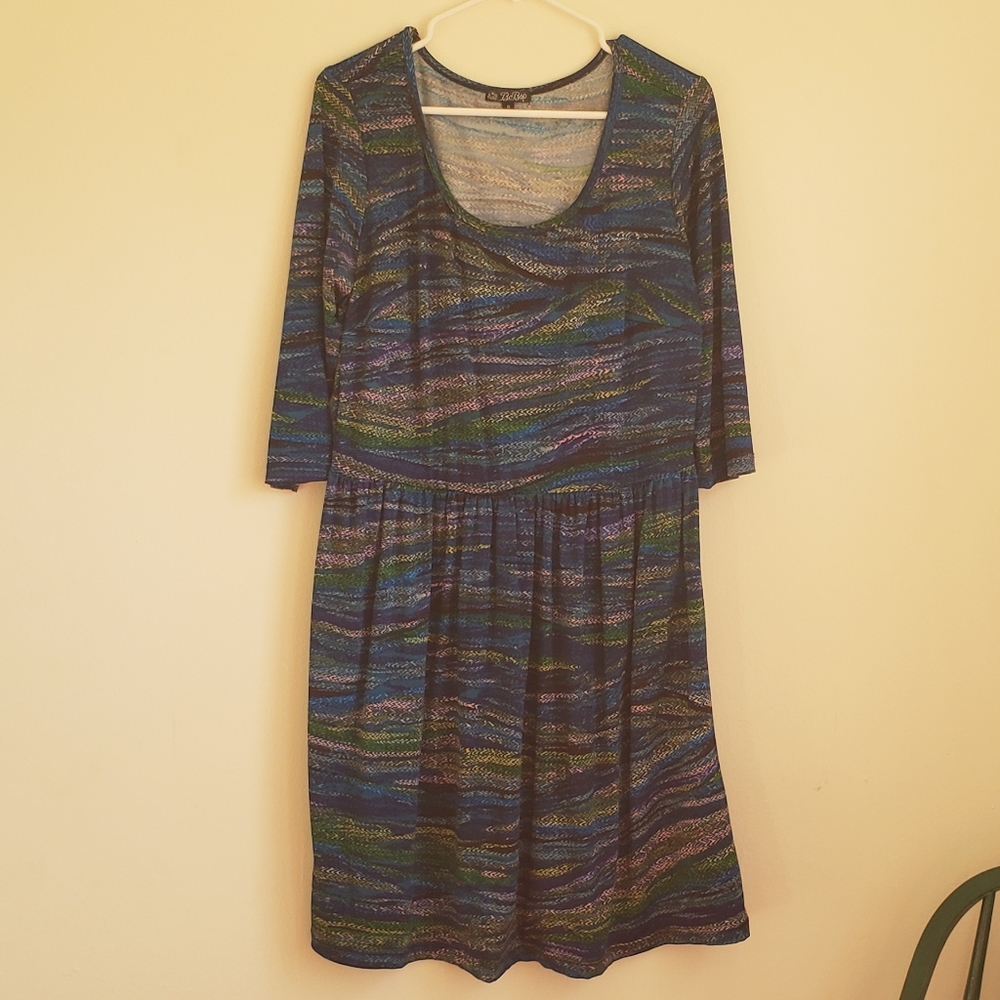 Colorful Striped Midi Dress with Synched Waist